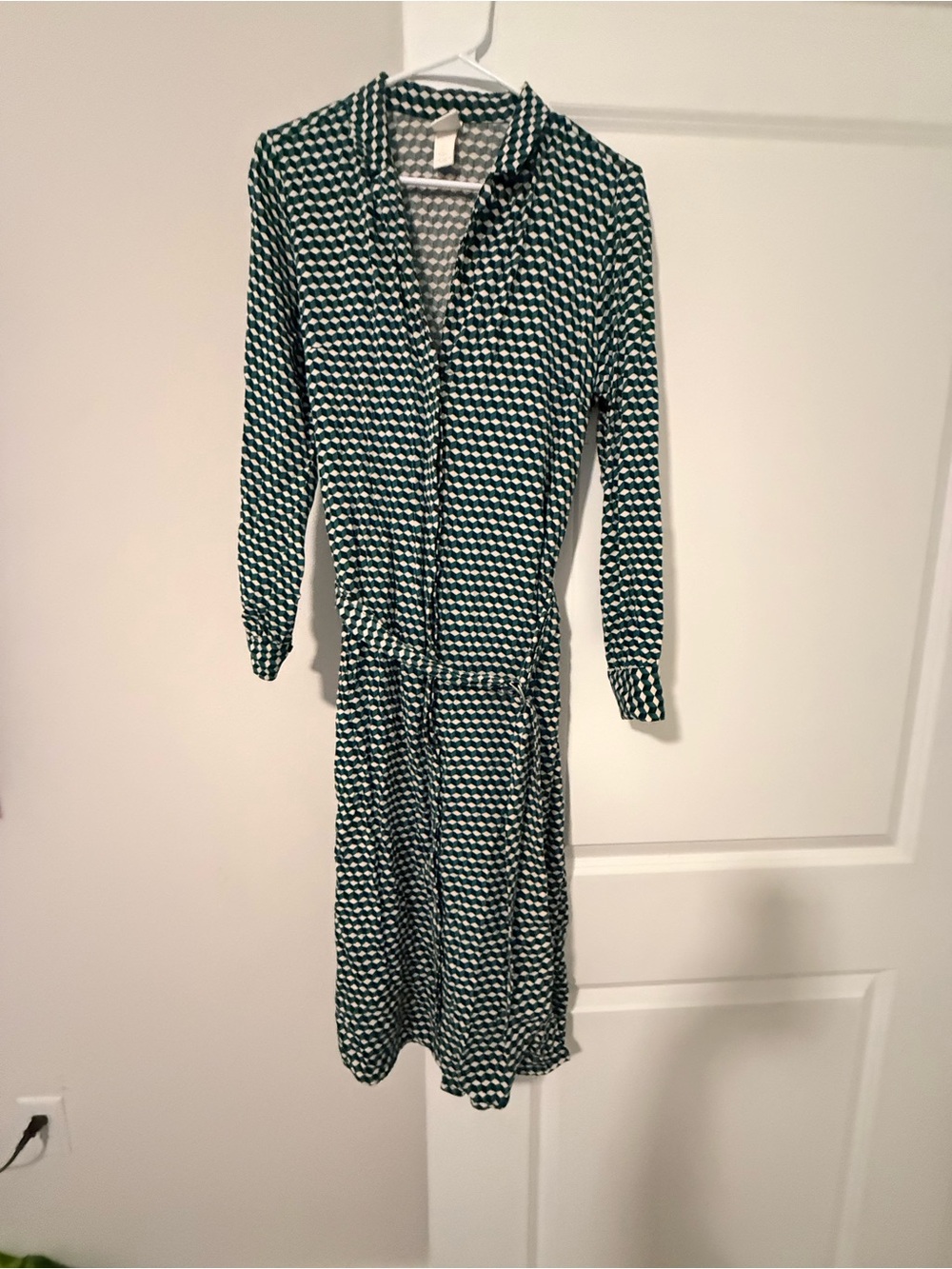 H&M Green and White Long Sleeve Shirt Dress